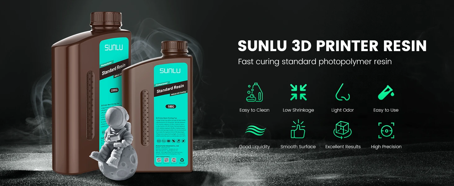 SUNLU 1KG Standard/ABS-Like/PLANT-Based/Water-Wash Resin 1000G/Bottle 405nm Photopolymer Resin For Most SLA/DLP/LCD 3D Printer