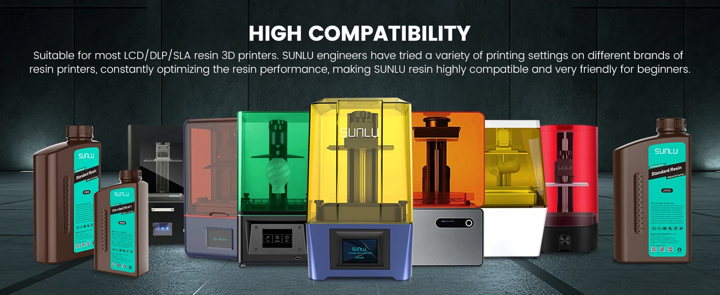 SUNLU 1KG Standard/ABS-Like/PLANT-Based/Water-Wash Resin 1000G/Bottle 405nm Photopolymer Resin For Most SLA/DLP/LCD 3D Printer