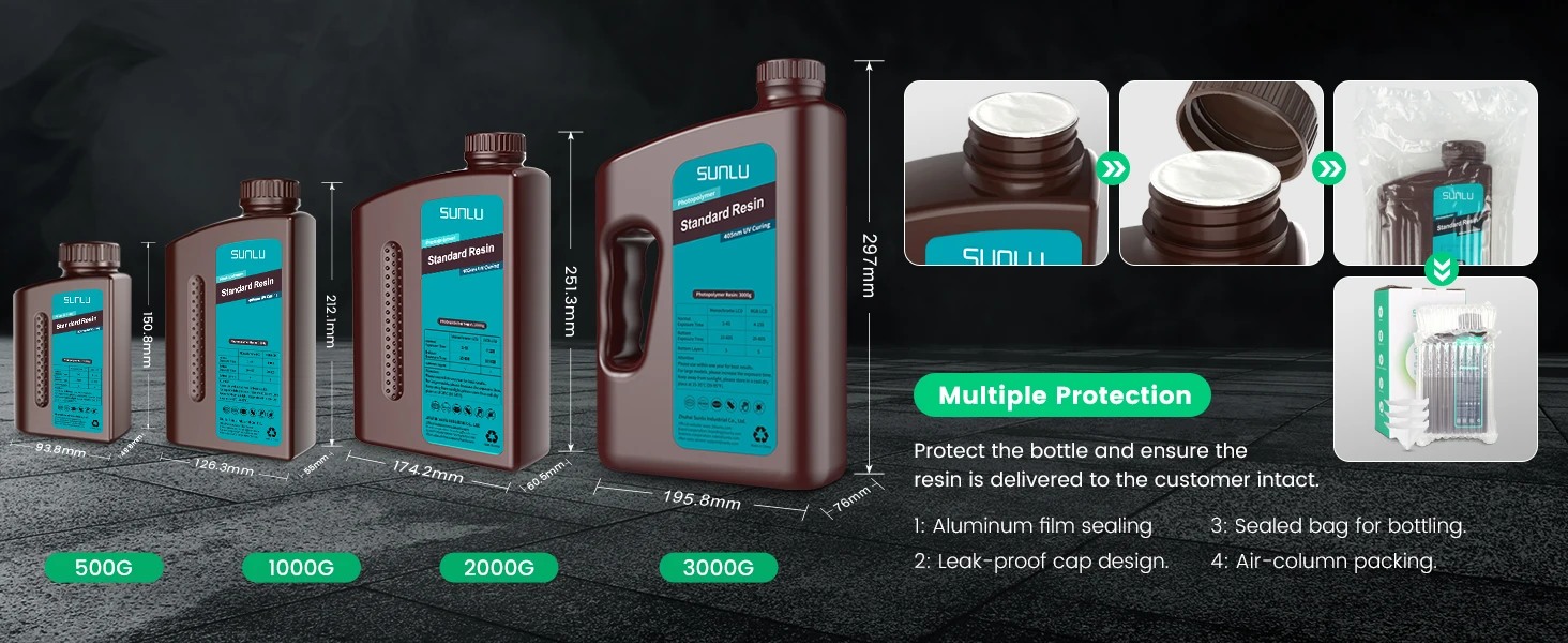SUNLU 1KG Standard/ABS-Like/PLANT-Based/Water-Wash Resin 1000G/Bottle 405nm Photopolymer Resin For Most SLA/DLP/LCD 3D Printer