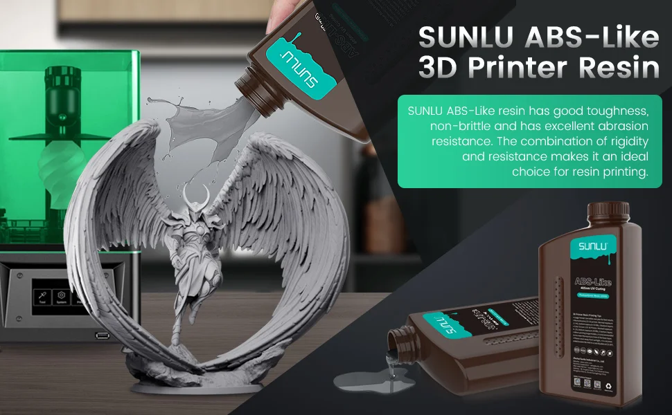 SUNLU 1KG Standard/ABS-Like/PLANT-Based/Water-Wash Resin 1000G/Bottle 405nm Photopolymer Resin For Most SLA/DLP/LCD 3D Printer