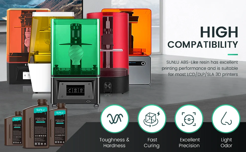 SUNLU 1KG Standard/ABS-Like/PLANT-Based/Water-Wash Resin 1000G/Bottle 405nm Photopolymer Resin For Most SLA/DLP/LCD 3D Printer