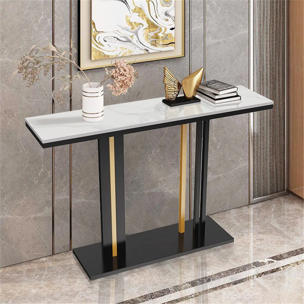 Delicate Texture Marble Console Table Living Room Bedroom Narrow Long Sofa Table Hall Display Stand Black Gold