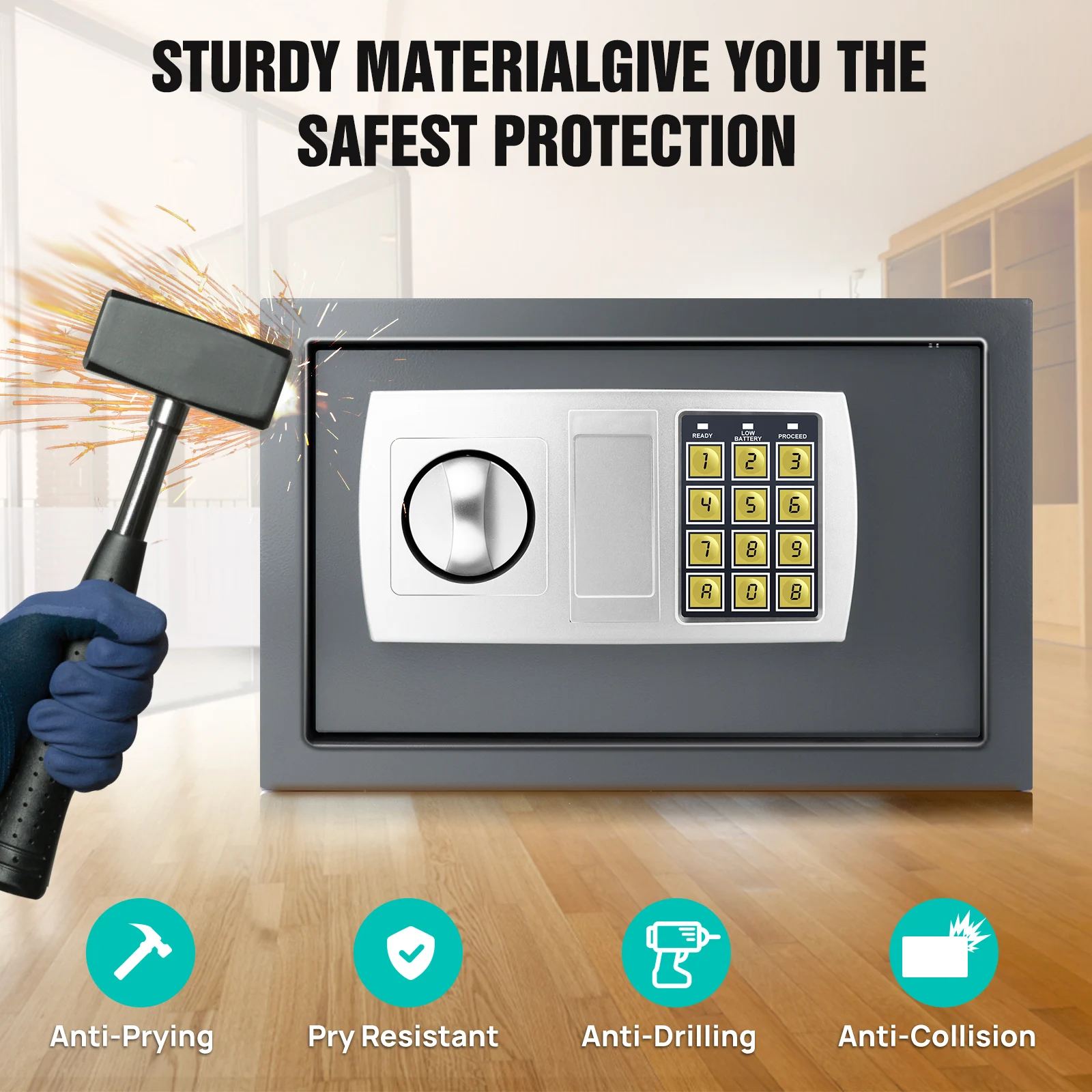 Digital Electronic Security Safe Box with Digital Keypad, 8.5L Steel Construction Cash Safe for Home Office Hotel