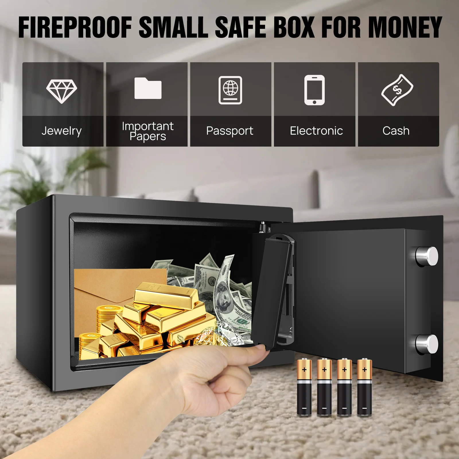 Digital Electronic Security Safe Box with Digital Keypad, 8.5L Steel Construction Cash Safe for Home Office Hotel