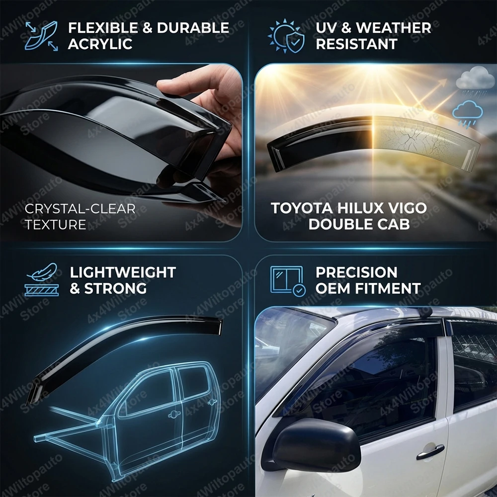 For Toyota Hilux Vigo 2005-2014 Window Deflector‌ Smoke Black Window Visor Weather Shields Sun Rain Guard Double Cab