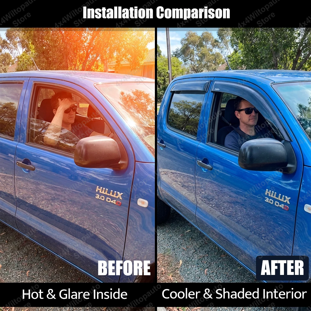 For Toyota Hilux Vigo 2005-2014 Window Deflector‌ Smoke Black Window Visor Weather Shields Sun Rain Guard Double Cab