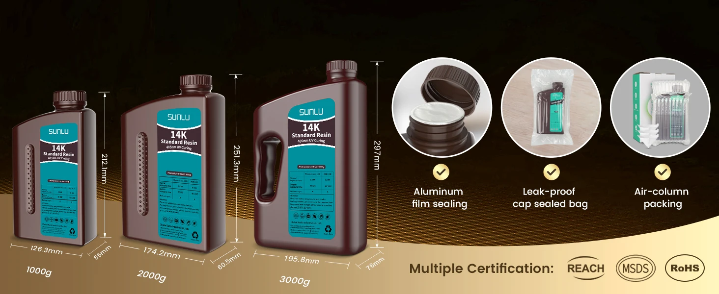 SUNLU 5KG ABS-Like/ Standard / Water-Wash/ 14K High Precision Resin 405nm Rapid UV-Curing Photopolymer Resin 1KG/Bottle