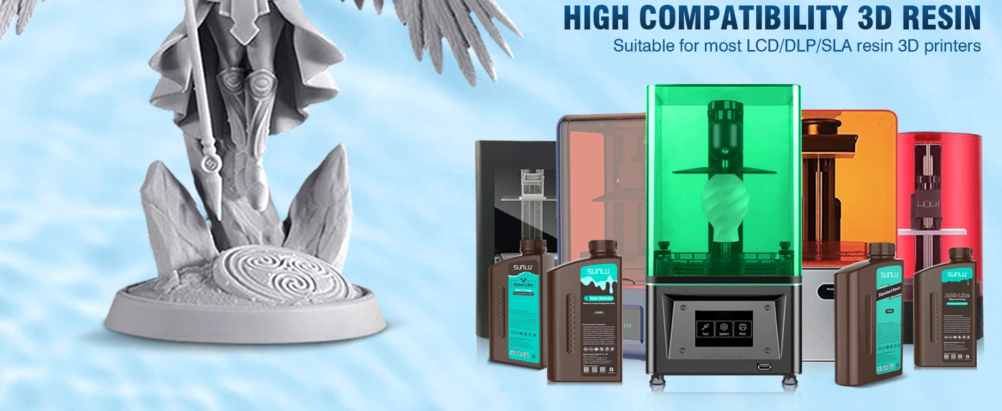 SUNLU 5KG ABS-Like/ Standard / Water-Wash/ 14K High Precision Resin 405nm Rapid UV-Curing Photopolymer Resin 1KG/Bottle
