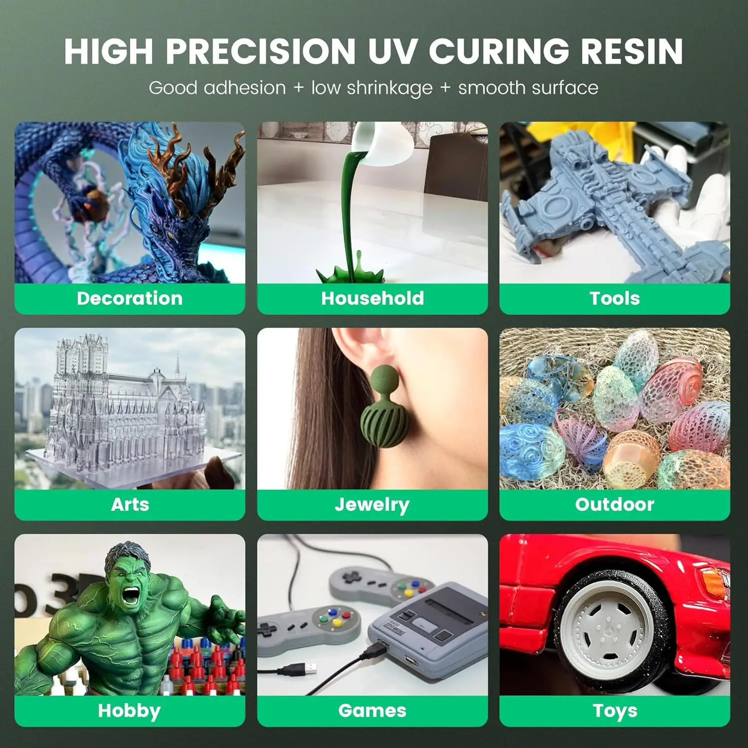 SUNLU 5KG ABS-Like/ Standard / Water-Wash/ 14K High Precision Resin 405nm Rapid UV-Curing Photopolymer Resin 1KG/Bottle