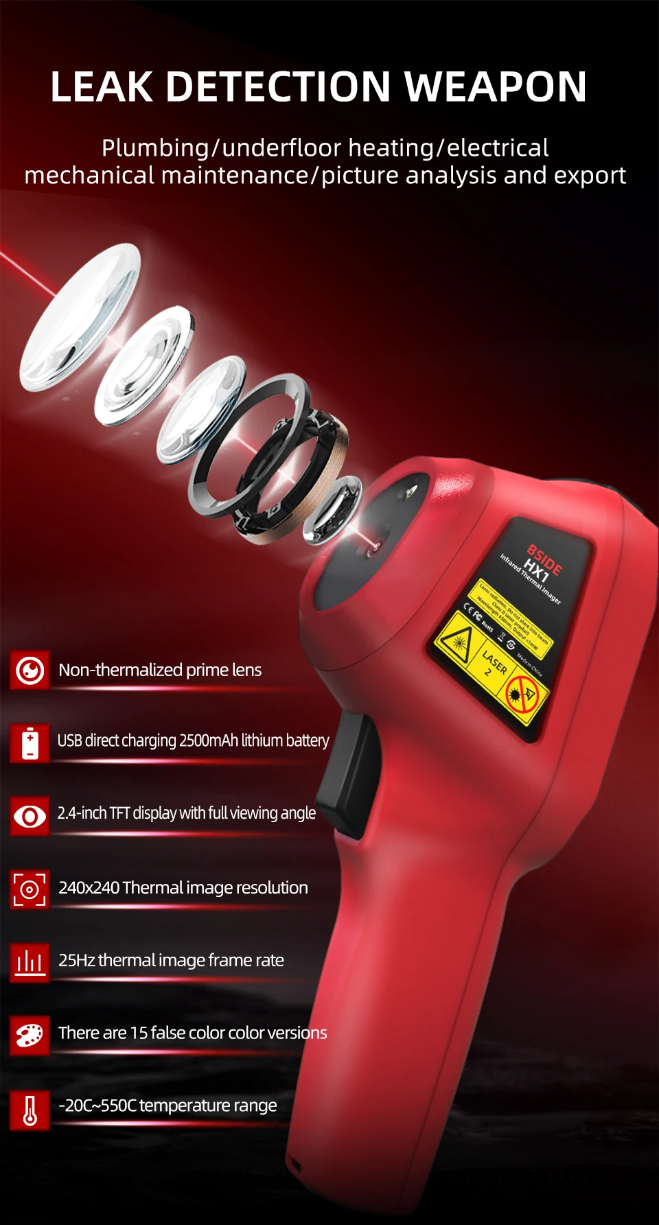 BSIDE NEW Thermal Imager Camera HX1 HX3 Laser Thermographic HD Resolution For Circuit PCB Repair Pipeline Detection Medical