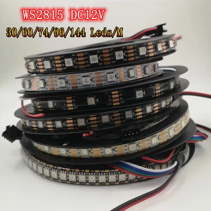 WS2815 DC12V (WS2812B WS2813 updated) RGB LED Pixels Strip Light 30/60/74/96/144Leds/m Individually Addressable LED Dual-Signal