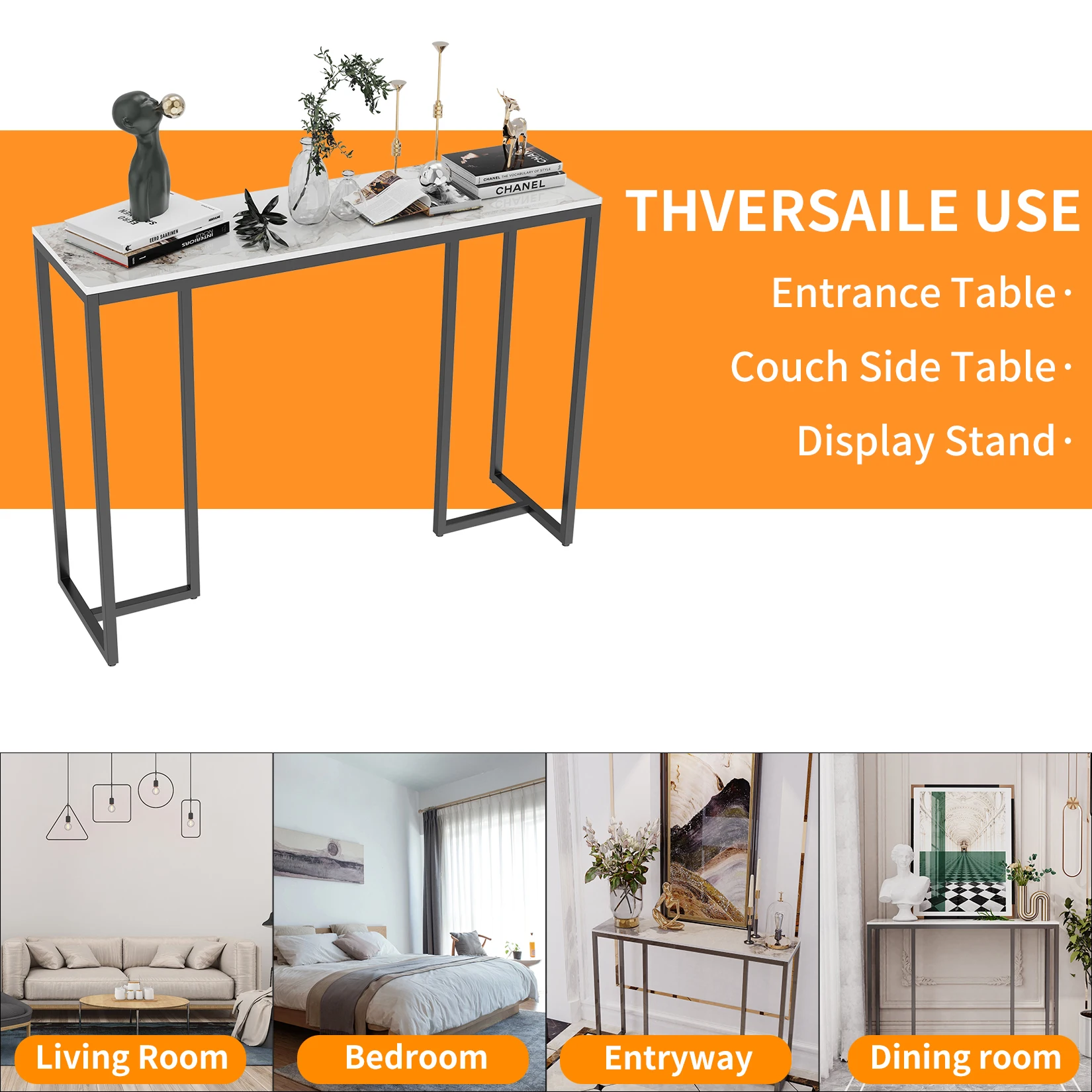 Marble Console Table Modern Accent Side Stand Sofa Entryway Hall Furniture Storage Display Table Metal Frame