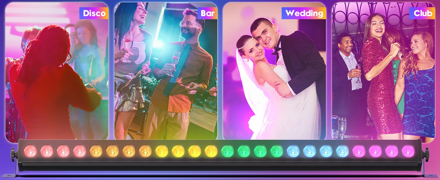 Gwong 150W RGB 24PCS LEDs Wall Washer Light Stage Effect Lighting with Remote Controller DMX Sound Mode for Pub Concert Party