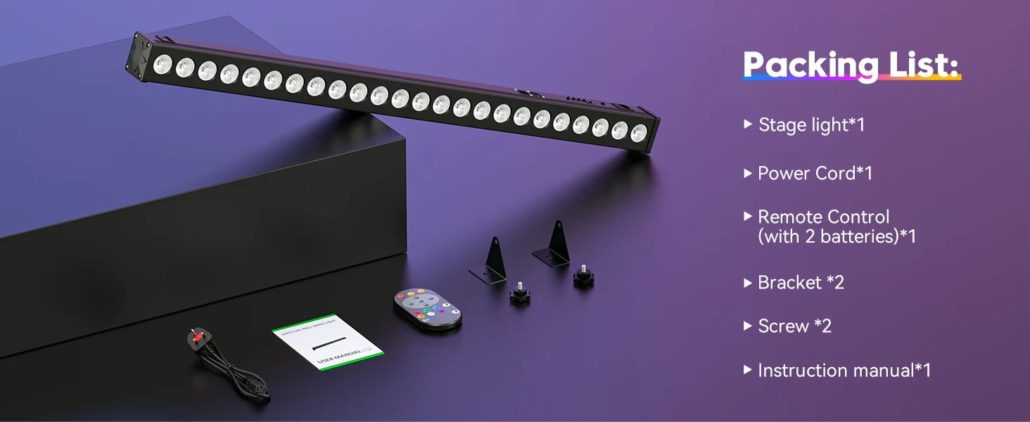 Gwong 150W RGB 24PCS LEDs Wall Washer Light Stage Effect Lighting with Remote Controller DMX Sound Mode for Pub Concert Party
