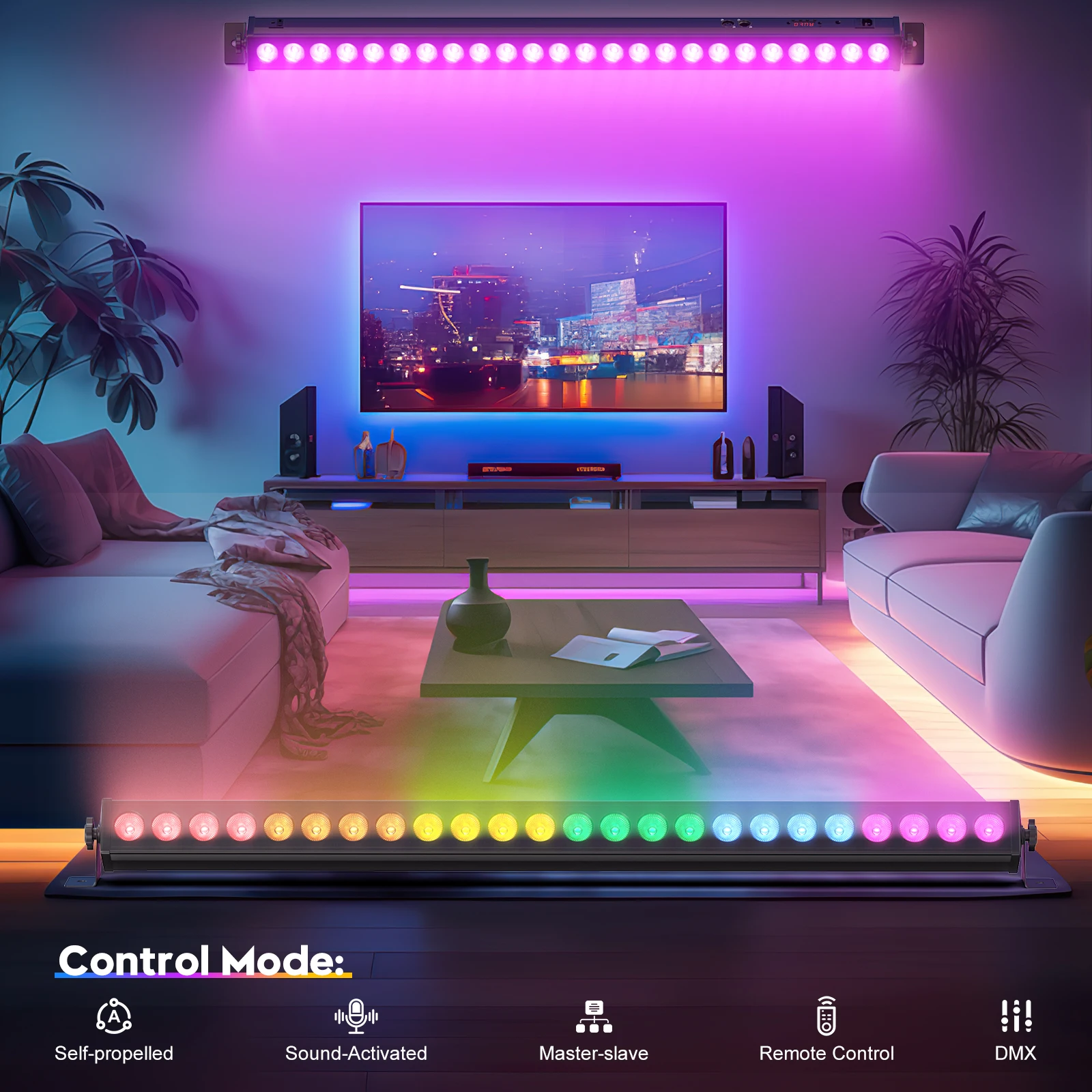 Gwong 150W RGB 24PCS LEDs Wall Washer Light Stage Effect Lighting with Remote Controller DMX Sound Mode for Pub Concert Party