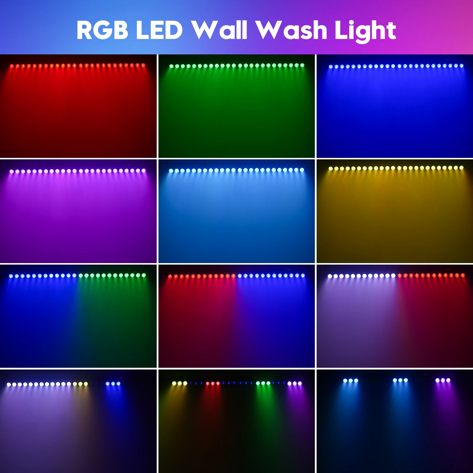 Gwong 150W RGB 24PCS LEDs Wall Washer Light Stage Effect Lighting with Remote Controller DMX Sound Mode for Pub Concert Party