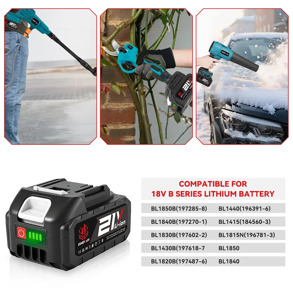 ONEVAN Rechargeable Lithium Ion Battery 15000mah Li-lon Battery Electric Chainsaw Wrench Power Tool For Makita 18V Battery Pin