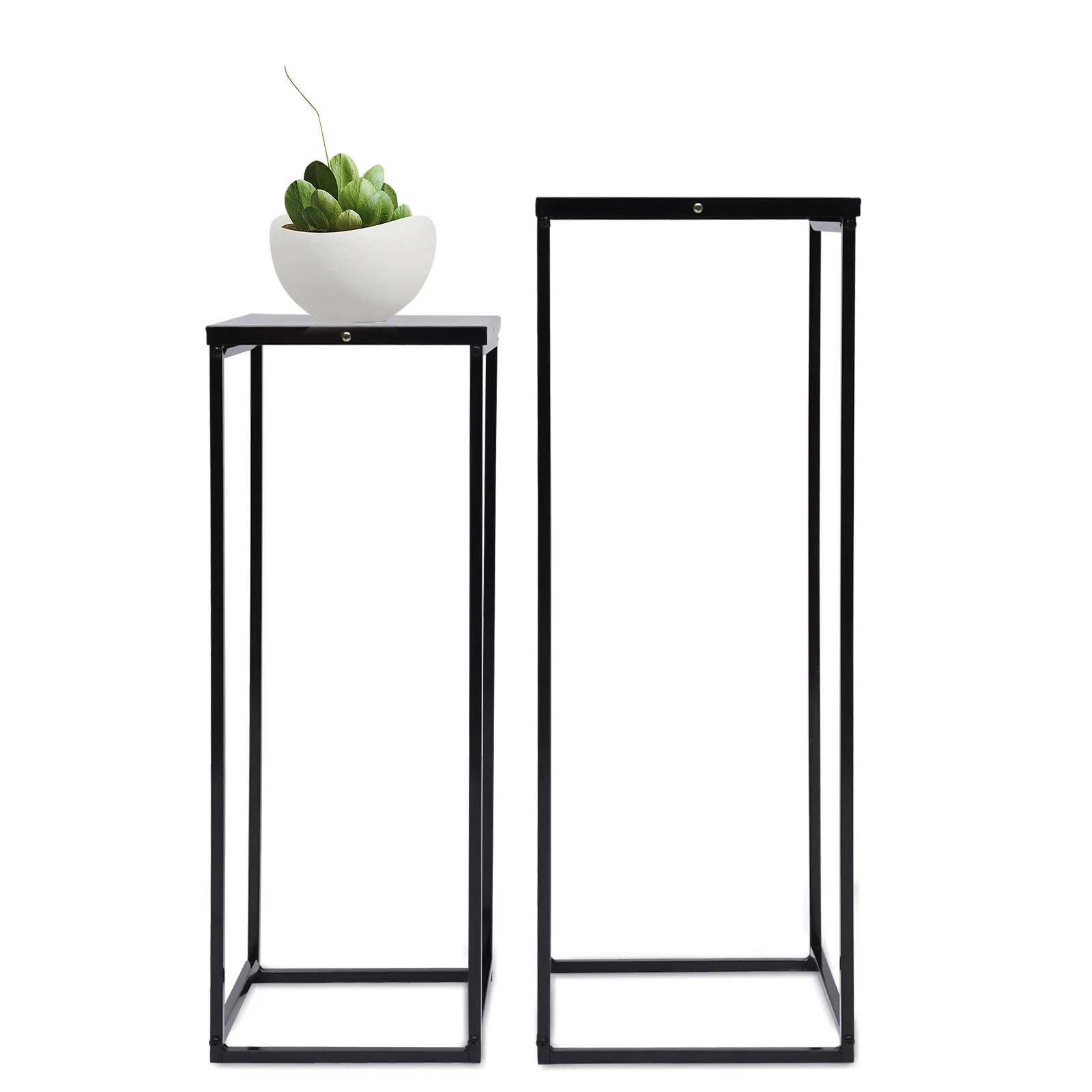 2PCS Black Plant Stand Metal Square Flower Holder Durable Rack Patio Garden For Living Room Decor