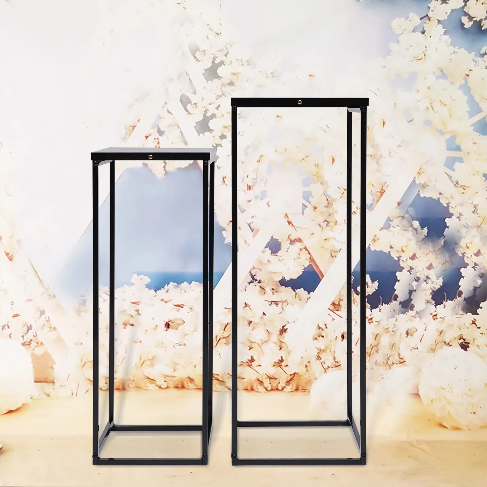 2PCS Black Plant Stand Metal Square Flower Holder Durable Rack Patio Garden For Living Room Decor