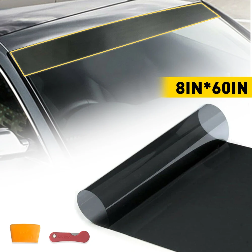 1Pcs 8*60inch Car Sun Visor Strip Windshield Banner Vinyl Long Lasting Premium Blank Decal Black Shade Window Film Decal Car UV
