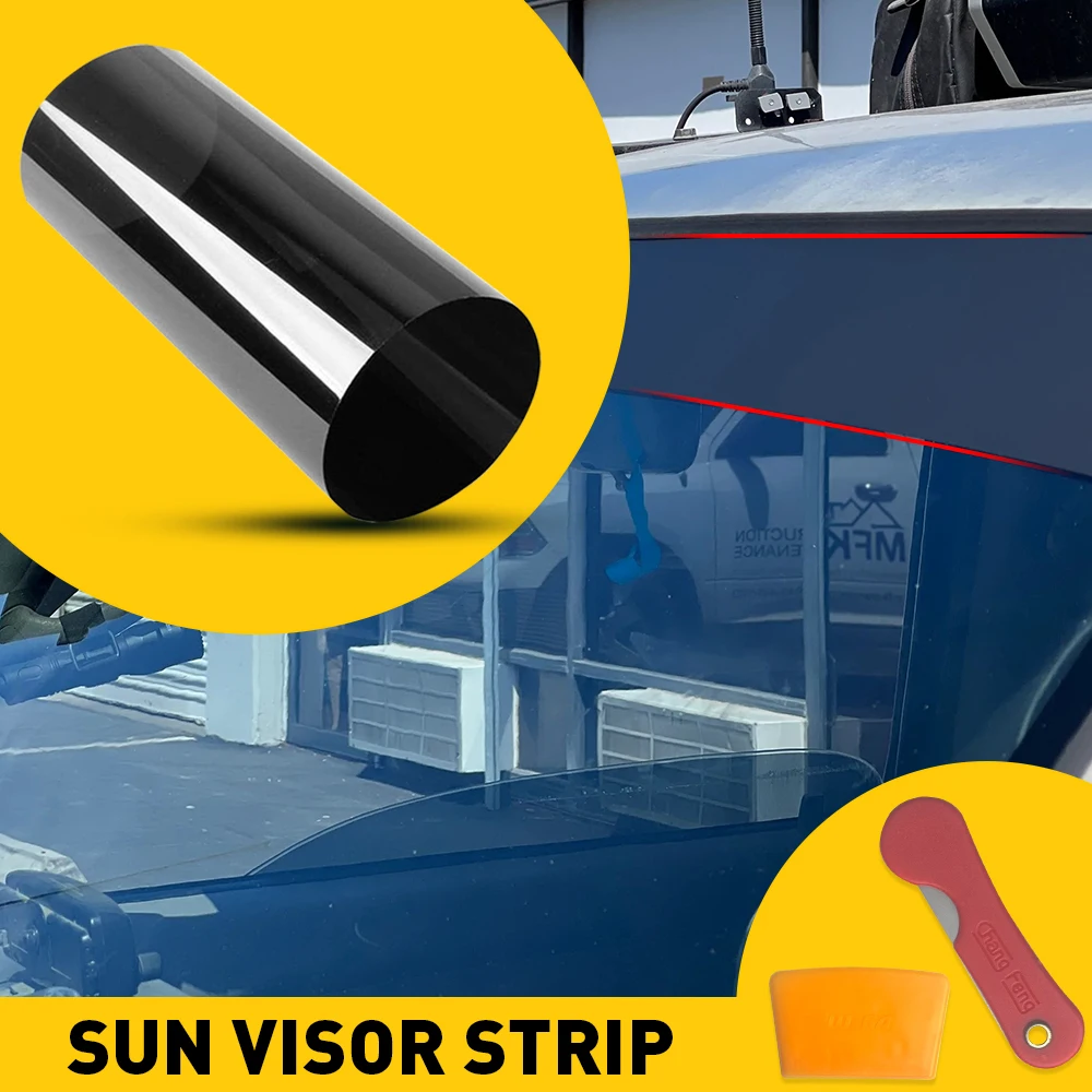 1Pcs 8*60inch Car Sun Visor Strip Windshield Banner Vinyl Long Lasting Premium Blank Decal Black Shade Window Film Decal Car UV