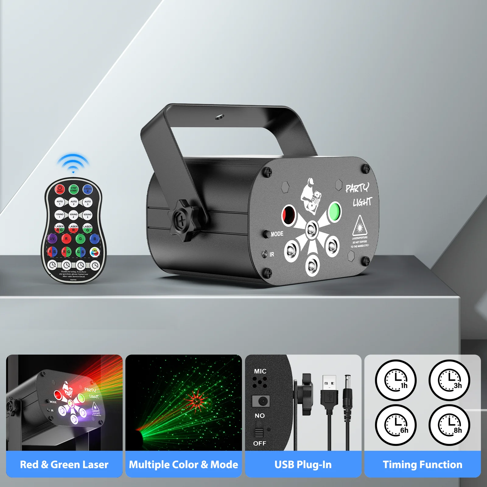 Gonwg RG Laser+RGB+UV LED 6-hole Laser Light Effect Lighting DMX512 Auto Sound Control Stage Light for DJ Club Show Party Light