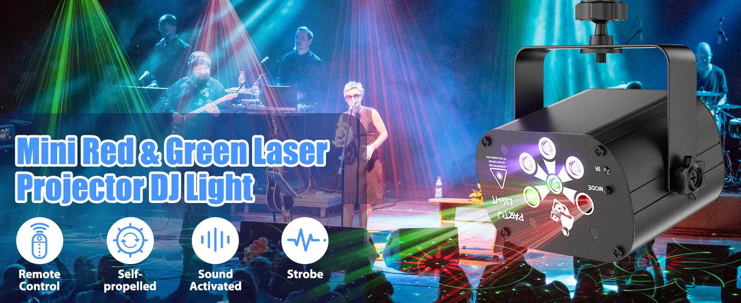 Gonwg RG Laser+RGB+UV LED 6-hole Laser Light Effect Lighting DMX512 Auto Sound Control Stage Light for DJ Club Show Party Light