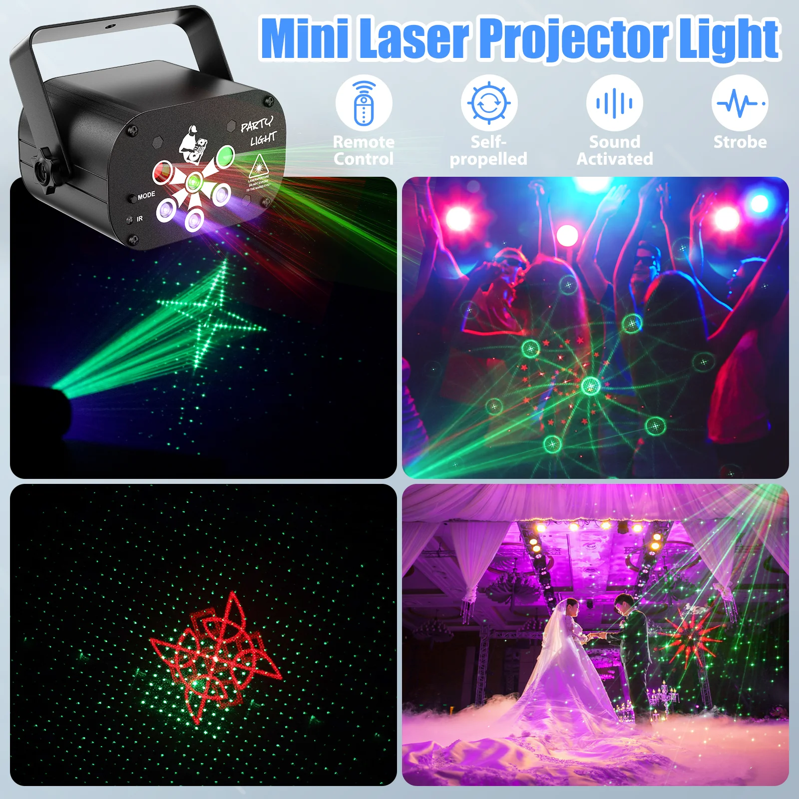 Gonwg RG Laser+RGB+UV LED 6-hole Laser Light Effect Lighting DMX512 Auto Sound Control Stage Light for DJ Club Show Party Light