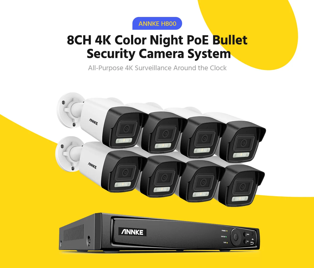 ANNKE H800 8CH 4K Ultra HD POE Network Video Security System 8MP H.265+ NVR 30M EXIR Night Vision Outdoor IP Camera CCTV Set Kit