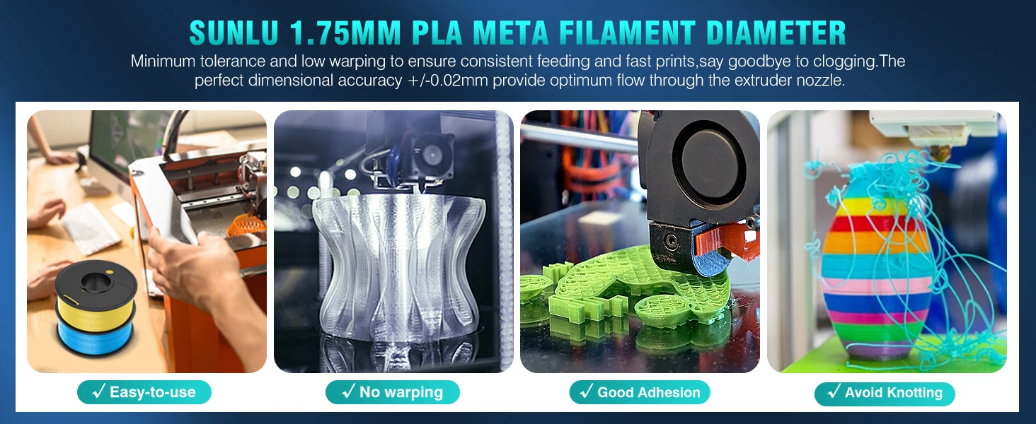 SUNLU 2KG 3D AntiString PLA/PLA Meta/High Speed PLA Filament 1.75mm 1KG/Roll 3D Printer Neatly Wound 3D Filament for 3D Printer