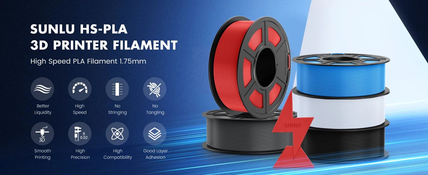 SUNLU 2KG 3D AntiString PLA/PLA Meta/High Speed PLA Filament 1.75mm 1KG/Roll 3D Printer Neatly Wound 3D Filament for 3D Printer