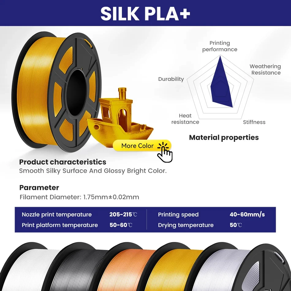 JAYO PLA PLUS SILK/TPUSILK /SKDC SILK 3D Printer Filament 1Rolls/1.1kg 1.75mm 100% No Bubble FDM 3D Printer Materials DIY Gift