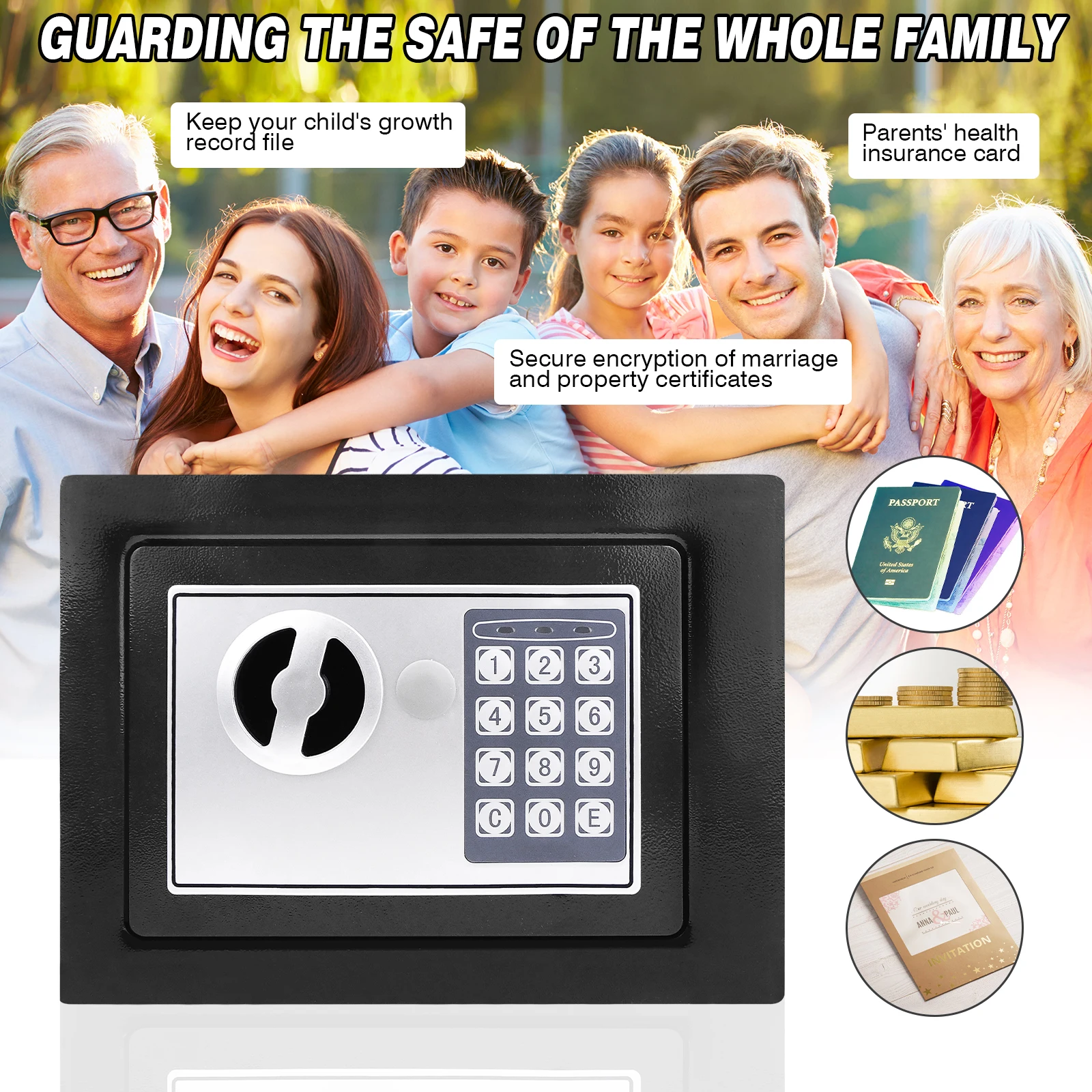 4.6L Electonic Safe Box with Keypad and 2 Keys, Wall Mounted Safe with Prodrilled Holes, Security Safe Box for Home Hotel Use