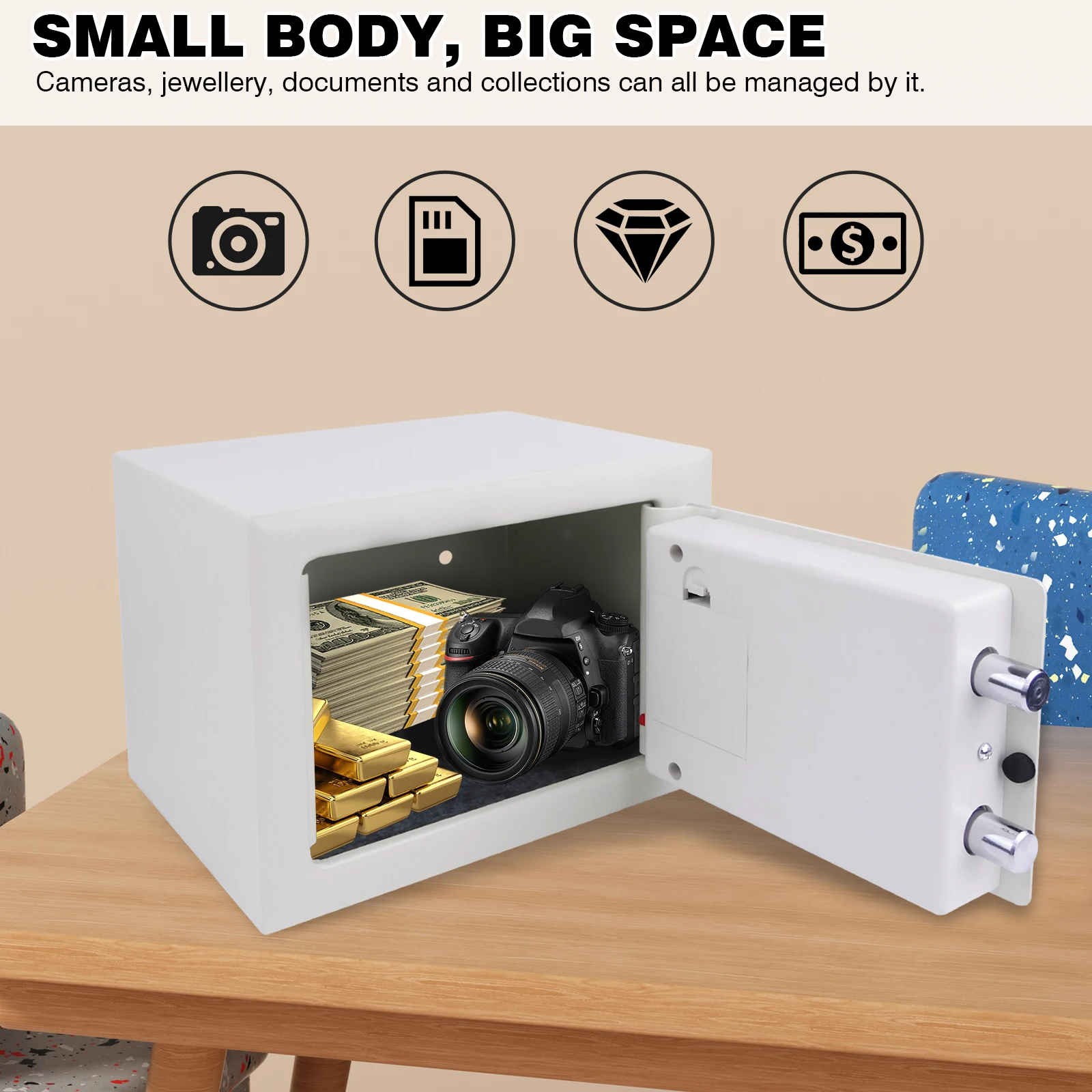 4.6L Electonic Safe Box with Keypad and 2 Keys, Wall Mounted Safe with Prodrilled Holes, Security Safe Box for Home Hotel Use