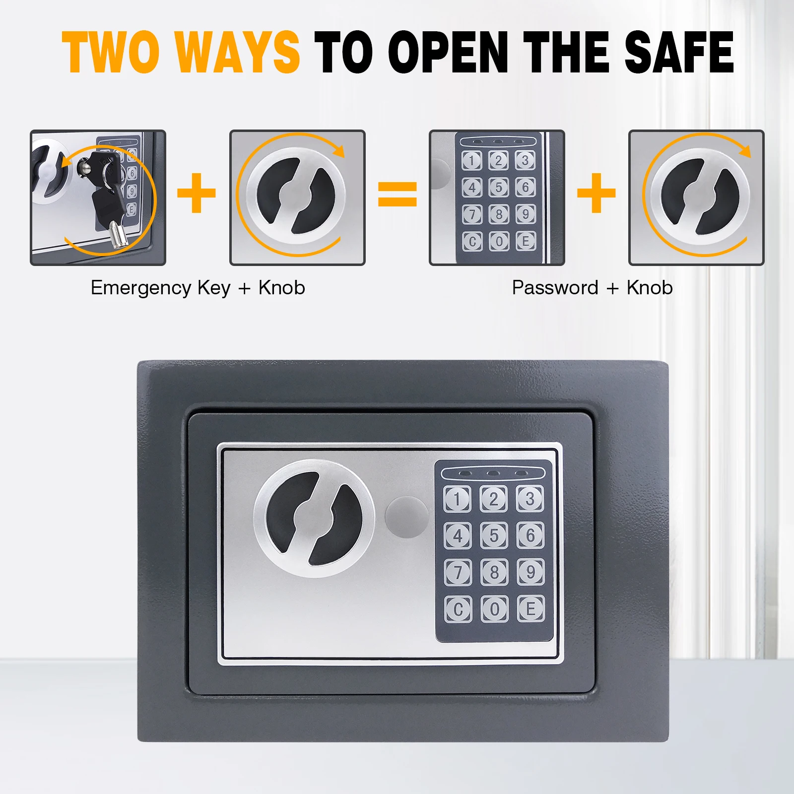 4.6L Electonic Safe Box with Keypad and 2 Keys, Wall Mounted Safe with Prodrilled Holes, Security Safe Box for Home Hotel Use