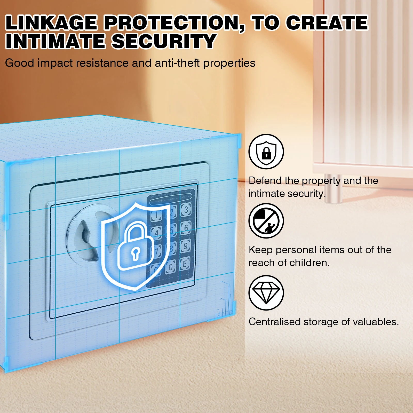 4.6L Electonic Safe Box with Keypad and 2 Keys, Wall Mounted Safe with Prodrilled Holes, Security Safe Box for Home Hotel Use