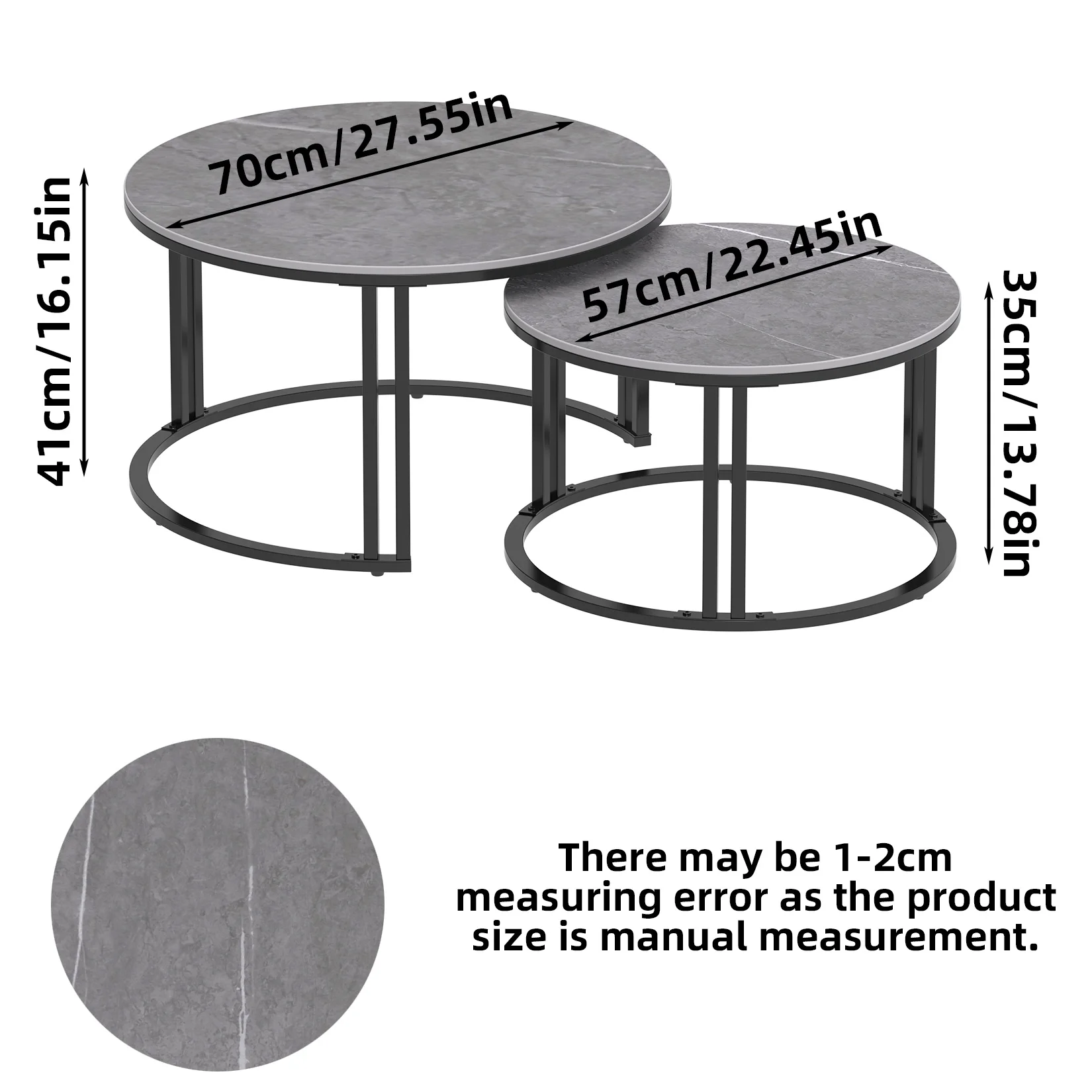 Circle Nesting Coffee Table Set of 2, Modern Chic Round Nested Center Coffee Table with Sinter Stone-top Stacked Sofa Side Table