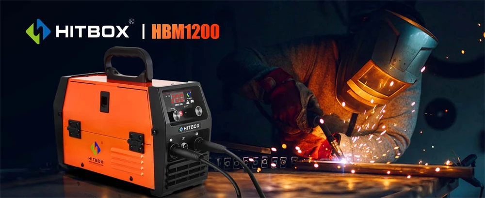 HITBOX MIG Welding Machine 220V 50/60Hz HBM1200 3 in 1 Semi-Automatic Inverter Welder Large Display ARC/MIG/Lift TIG Gasless Soldering Outdoor Home Welder for Carbon Steel Stainless Steel