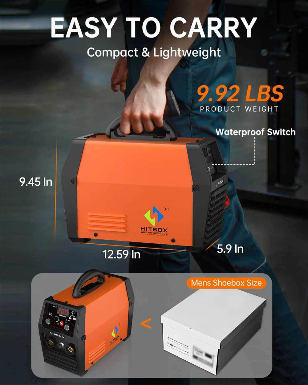 HITBOX MIG Welding Machine 220V 50/60Hz HBM1200 3 in 1 Semi-Automatic Inverter Welder Large Display ARC/MIG/Lift TIG Gasless Soldering Outdoor Home Welder for Carbon Steel Stainless Steel