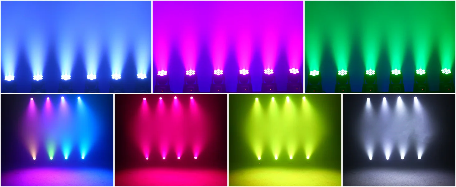 Gwong 7x15W LED Moving Head Light 4 IN 1 RGBW Professional Stage Effect Wash Light for Disco DJ Party Music Dance Club 9/14CH DMX512
