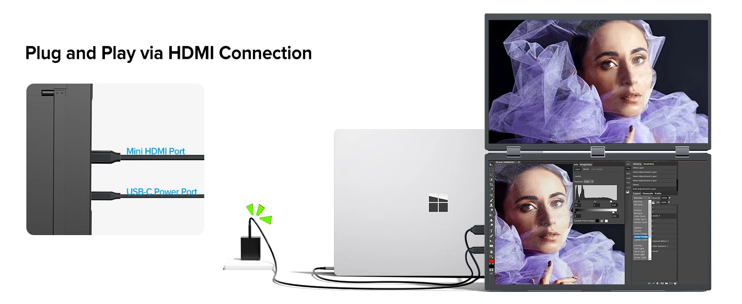 UPERFECT Delta 18.5" 100Hz Dual Portable Monitor for Laptop Screen Extender 1080P HDR 360° Folding Stacked Triple Monitor VESA
