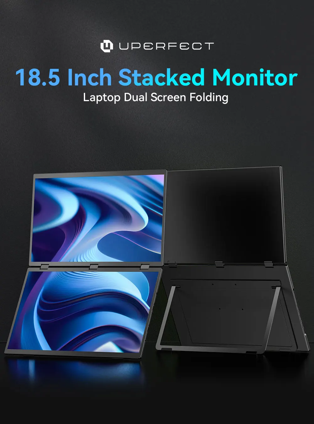 UPERFECT Delta 18.5" 100Hz Dual Portable Monitor for Laptop Screen Extender 1080P HDR 360° Folding Stacked Triple Monitor VESA