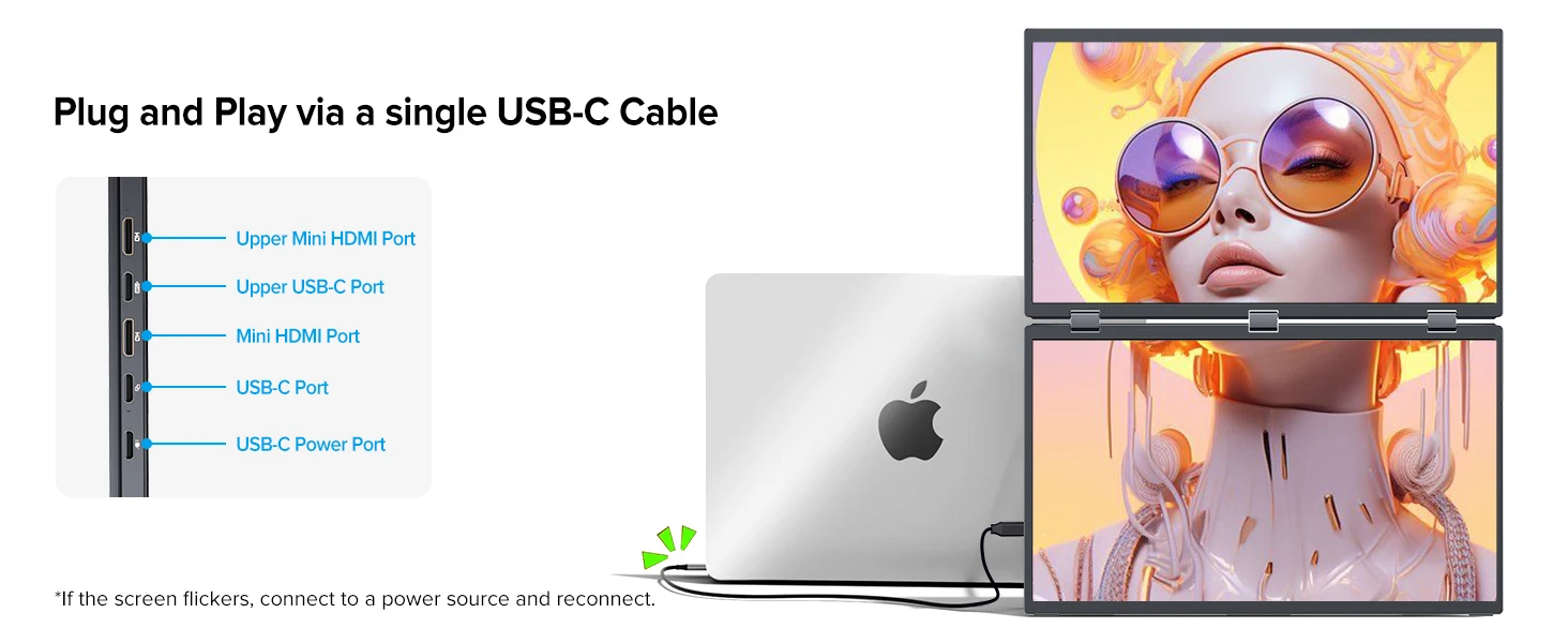 UPERFECT Delta 18.5" 100Hz Dual Portable Monitor for Laptop Screen Extender 1080P HDR 360° Folding Stacked Triple Monitor VESA