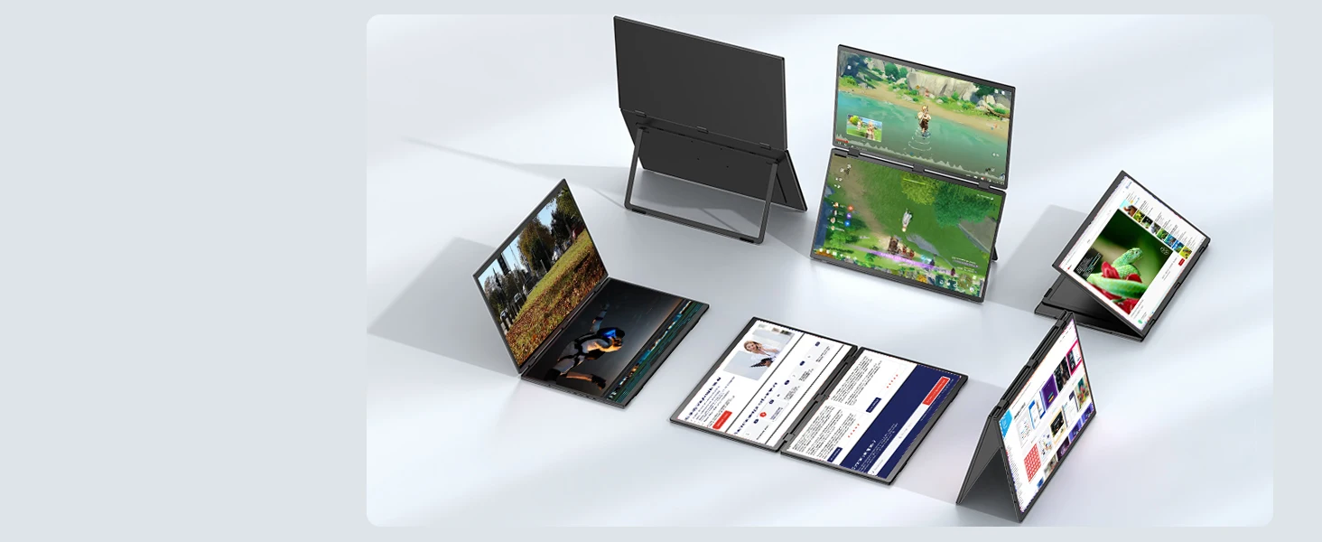UPERFECT Delta 18.5" 100Hz Dual Portable Monitor for Laptop Screen Extender 1080P HDR 360° Folding Stacked Triple Monitor VESA