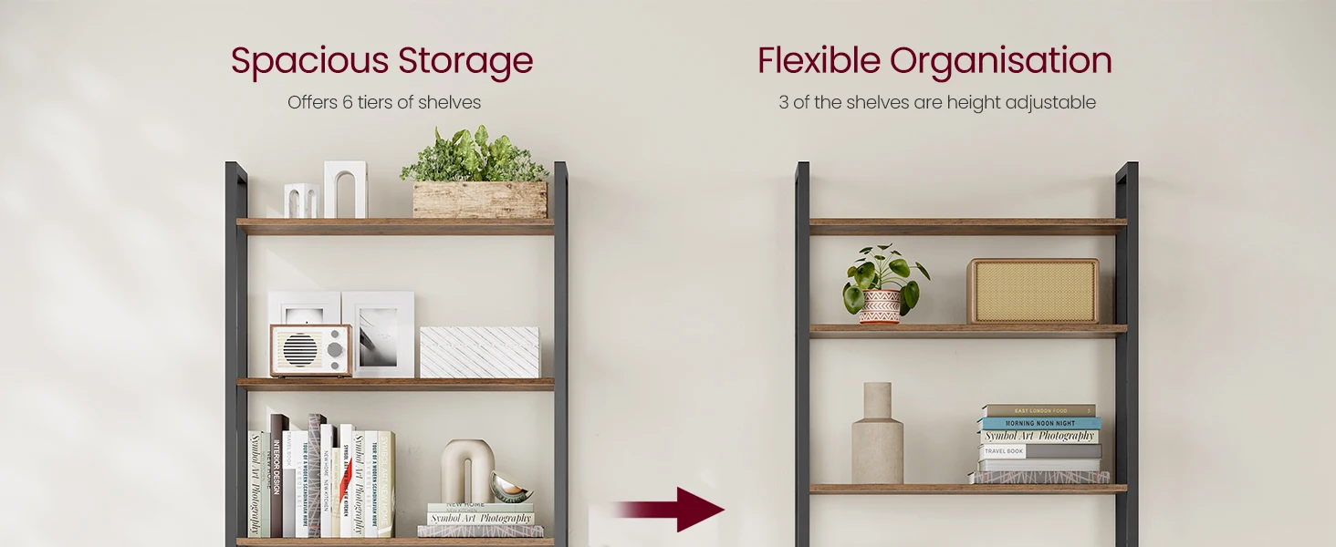 VASAGLE 6-Tier Bookcase, Tall Bookshelf with Door, Metal Frame, Adjustable Shelves, 24 x 40 x 159.5 cm