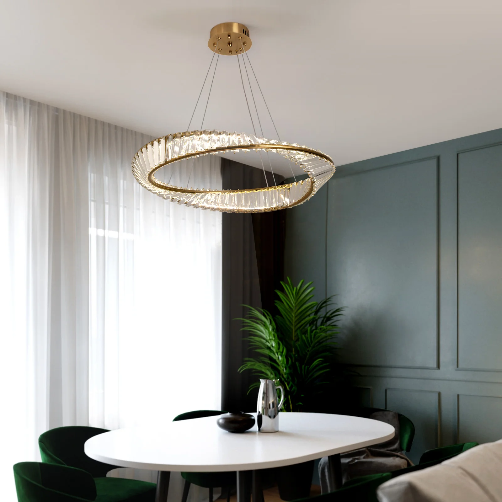 Crystal Circle Pendant Light Modern Indoor Lighting Ceiling Chandeiler Lamp Living Room LED Tricolored Hanging Lamps Luxury Flus