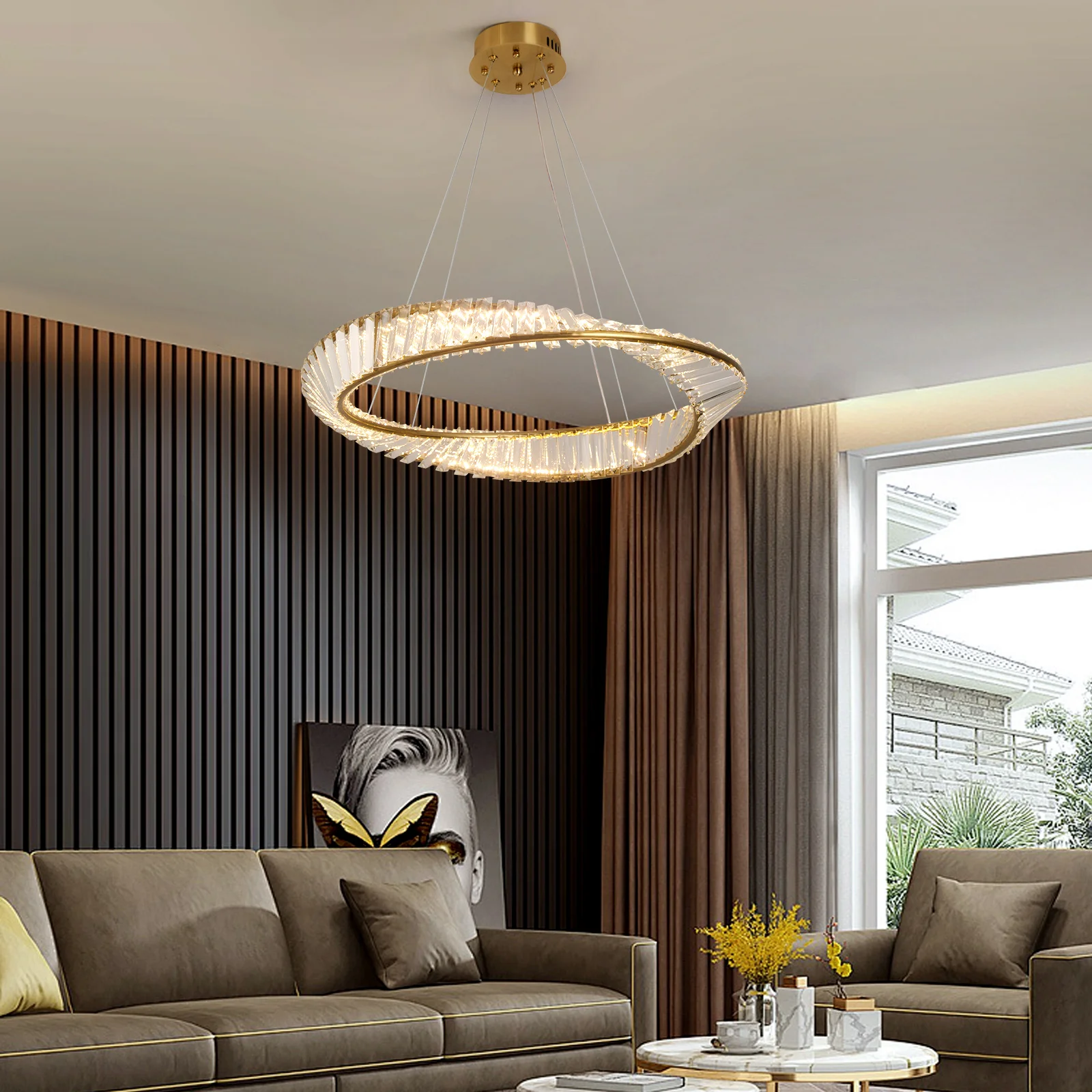 Crystal Circle Pendant Light Modern Indoor Lighting Ceiling Chandeiler Lamp Living Room LED Tricolored Hanging Lamps Luxury Flus