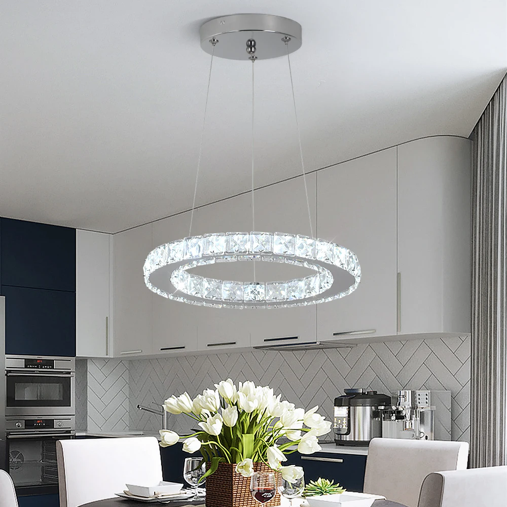 Crystal Circle Pendant Light Modern Indoor Lighting Ceiling Chandeiler Lamp Living Room LED Tricolored Hanging Lamps Luxury Flus