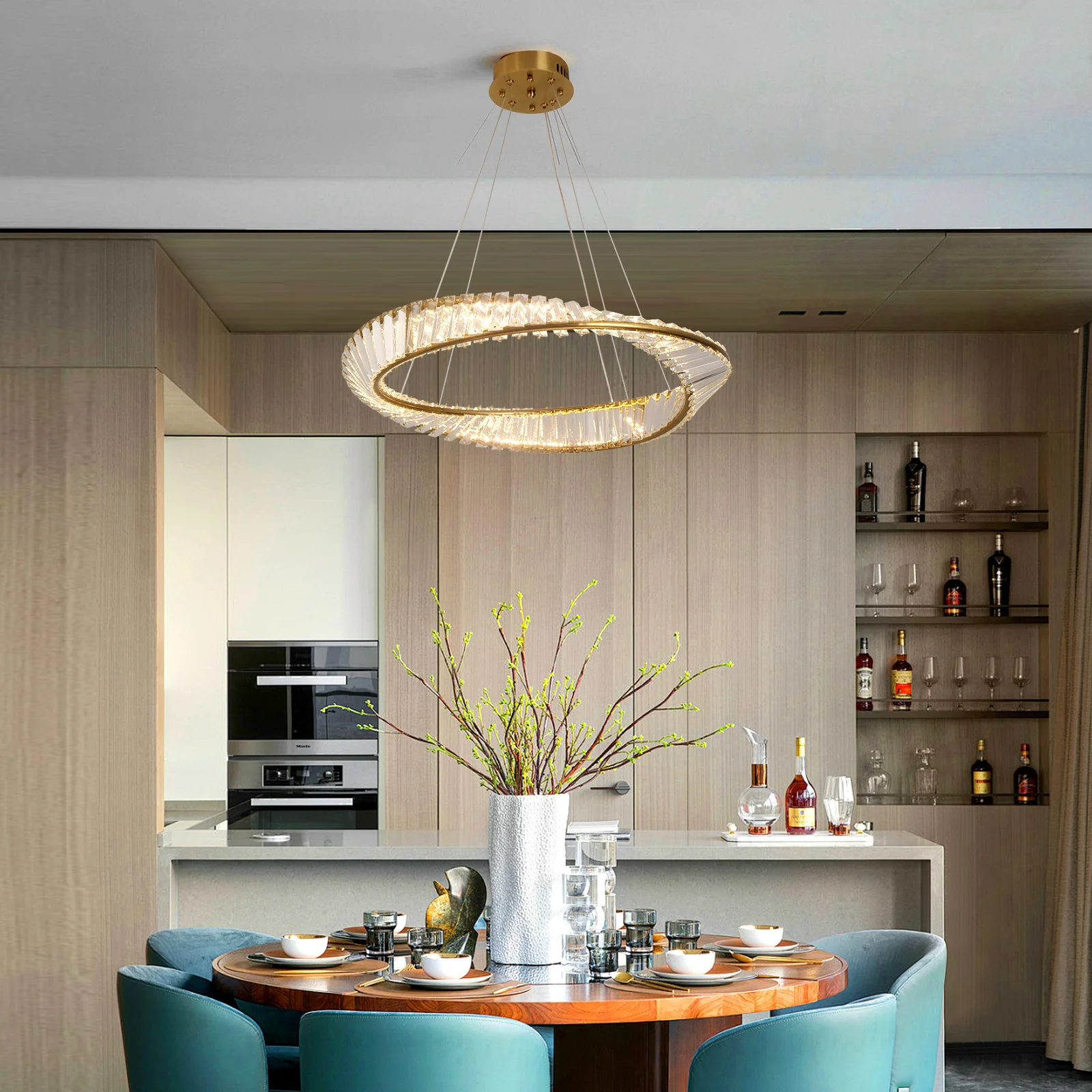 Crystal Circle Pendant Light Modern Indoor Lighting Ceiling Chandeiler Lamp Living Room LED Tricolored Hanging Lamps Luxury Flus