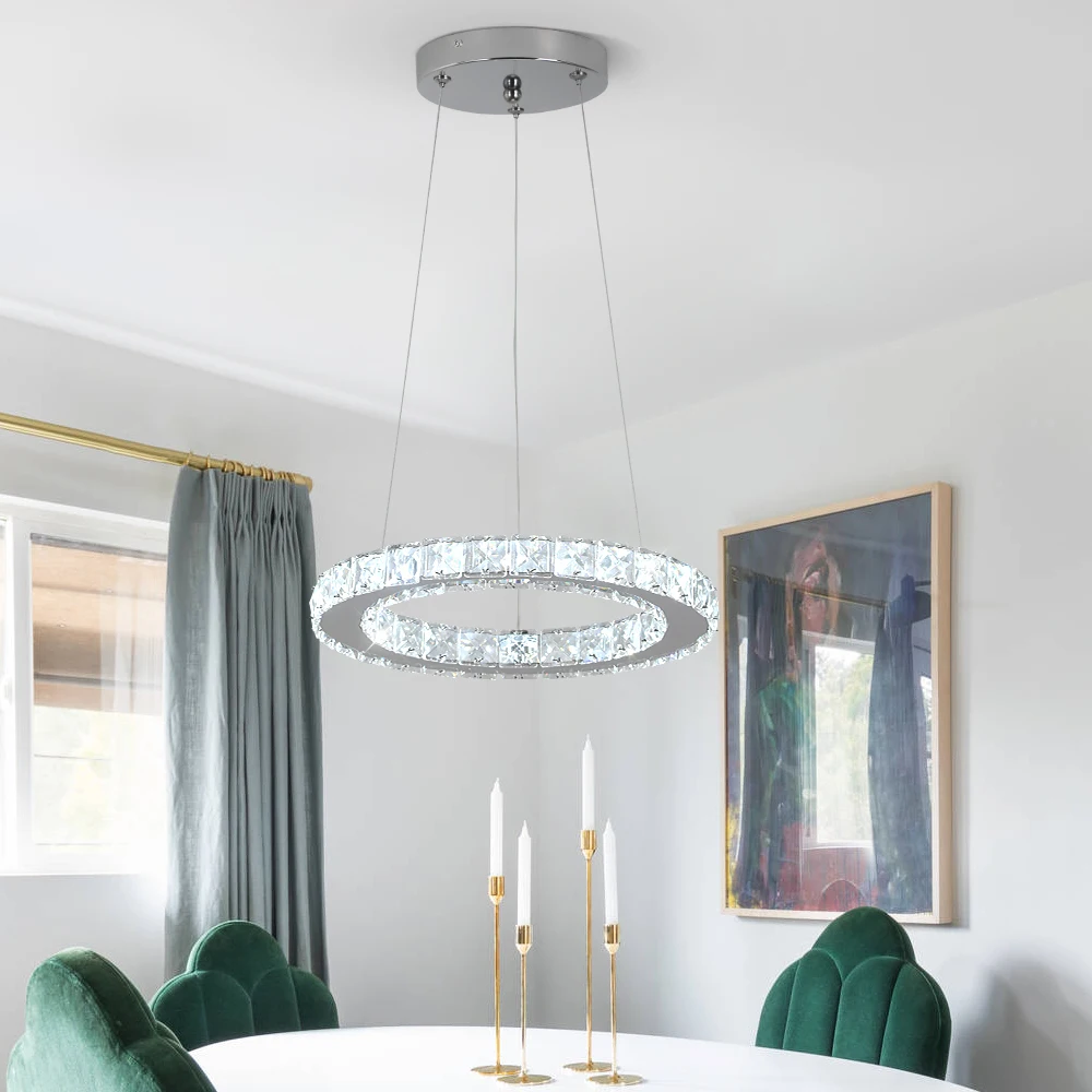 Crystal Circle Pendant Light Modern Indoor Lighting Ceiling Chandeiler Lamp Living Room LED Tricolored Hanging Lamps Luxury Flus
